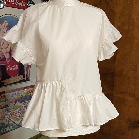 BiBi  White Ruffle asymmetrical Top NWT - Picture 1 of 10